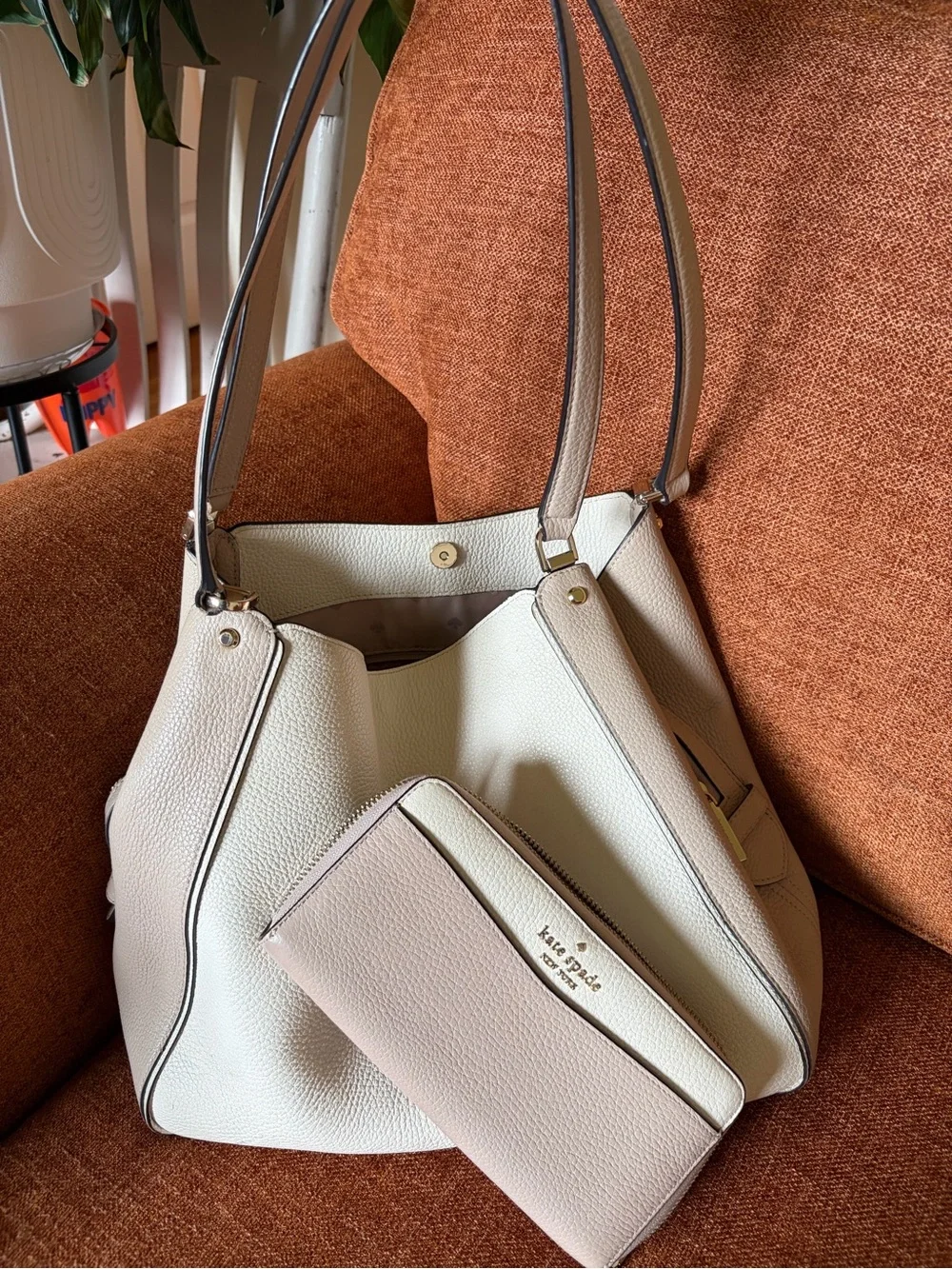 kate spade Cream and Tan Pebbled Leather Shoulder Bag